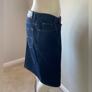 Ralph Lauren Dark Blue Denim Skirt with Brown Leather Patch